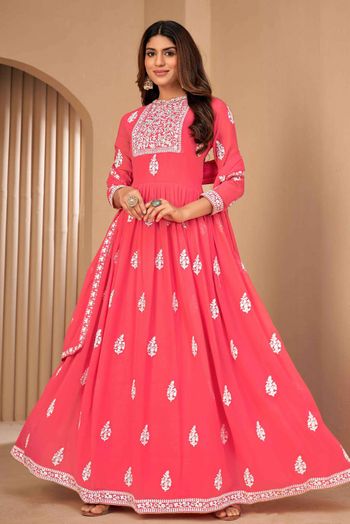 Faux Georgette Thread Embroidery  Anarkali Suit