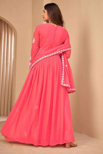 Faux Georgette Thread Embroidery  Anarkali Suit