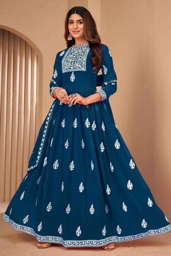 Faux Georgette Thread Embroidery  Anarkali Suit