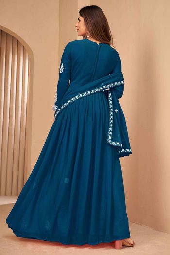 Faux Georgette Thread Embroidery  Anarkali Suit