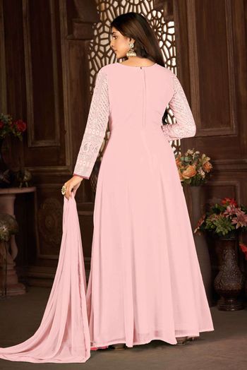 Faux Georgette Thread Embroidery  Anarkali Suit