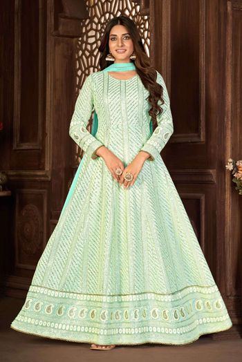 Faux Georgette Thread Embroidery  Anarkali Suit