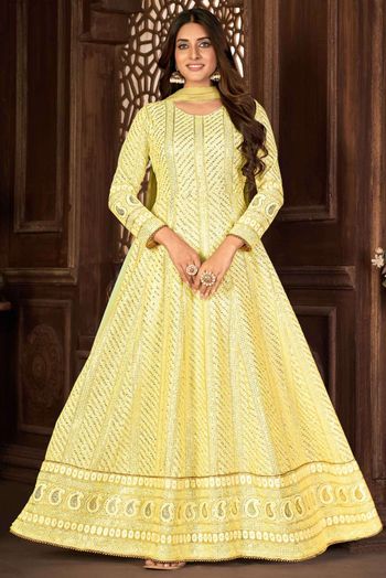 Faux Georgette Thread Embroidery  Anarkali Suit