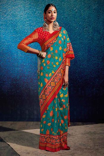 Kalamkari Print With Patola Pallu Patola Silk Saree With Blouse Sr01352676