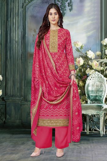 Shop Online Faux Georgette Pink Embroidered Pant Style Suit : 186801 