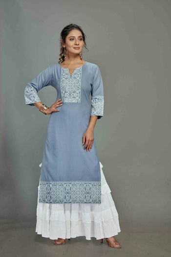 Blanded Cotton Printed Stitched Kurti With Sharara Kr03161140