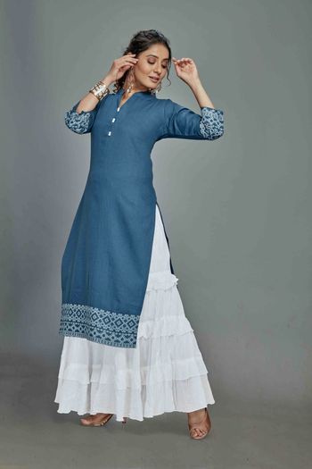 Blanded Cotton Printed Stitched Kurti With Sharara Kr03161141