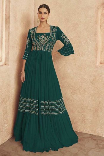 Chinon Silk Embroidery Stitched Long Gown