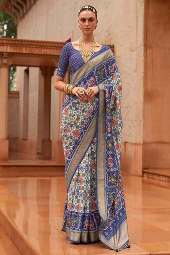 Soft Printed Patola Silk Saree online only on dvanza.com - dvz0003460