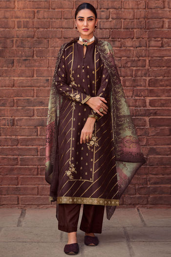 Elegant Jacquard Woven Design With Digital Printed Dupatta & Cut Work Dress With Bottom Sm04580420