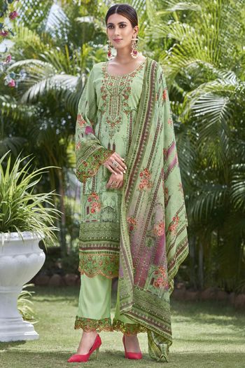Embroidered Cotton Silk Unstitched Palazzo Pant Suit Sm04450883