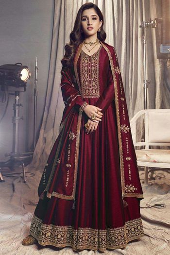 Embroidered Georgette Semi Stitched Churidar Suit Sm04450776