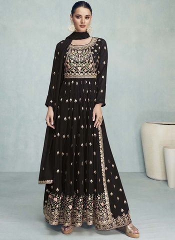 Embroidered Georgette Semi Stitched Palazzo Pant Suit Sm04450856