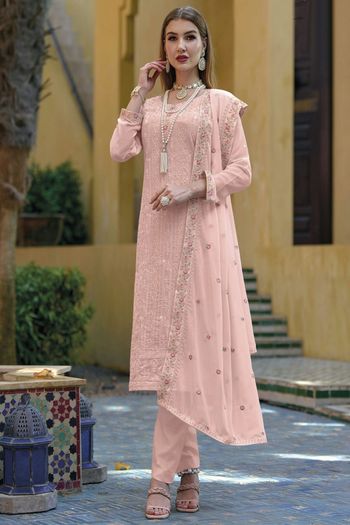 Buy Online Silk Fancy Pink Palazzo Salwar Kameez : 267821 -