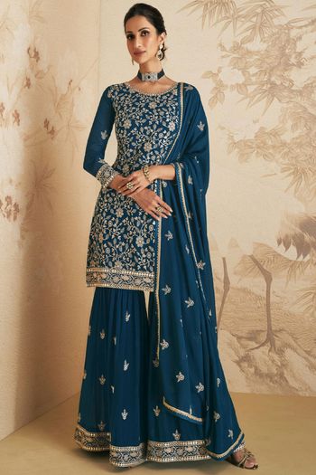 Embroidered Georgette Semi Stitched Sharara Suits Sm04450792
