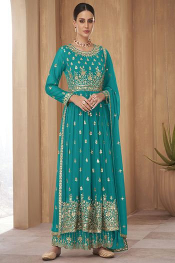 Embroidered Georgette Stitched Palazzo Pant Suit Sm04450827