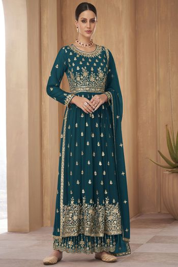 Embroidered Georgette Stitched Palazzo Pant Suit Sm04450829