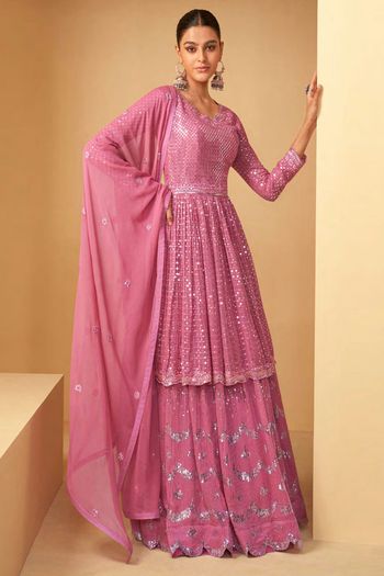 Embroidered Georgette Stitched Sharara Suits Sm04450803