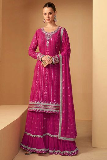 Embroidered Georgette Stitched Sharara Suits Sm04450806