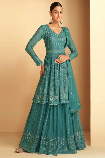 Embroidered Georgette Stitched Sharara Suits Sm04450804