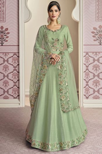 Embroidered Silk Blend Semi Stitched Churidar Suit Sm04450765