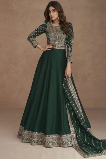 Embroidered Silk Blend Stitched Churidar Suit Sm04450824