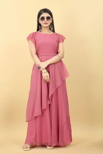 Faux Georgette Plain Stitched Gown GW03161839