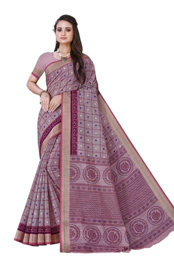 Gadhwal Cotton Printed Saree With Blouse