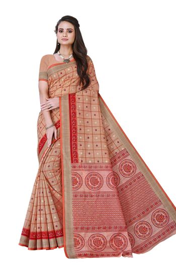 Gadhwal Cotton Printed Saree With Blouse