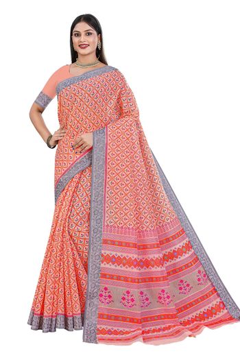 Gadhwal Printed Saree With Resham Border