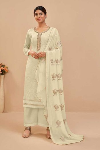 Georgette Embroidered Straight Suit SM05540262