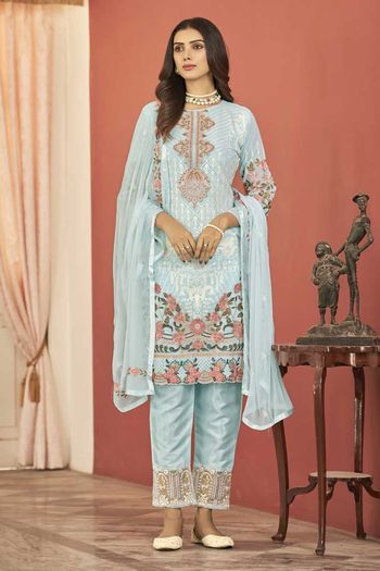 Georgette Embroidery Party Wear Straight Suit   SM05540254