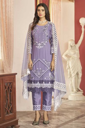 Georgette Embroidery Party Wear Straight Suit   SM05540251