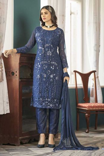Georgette Embroidery Party Wear Straight Suit   SM05540250