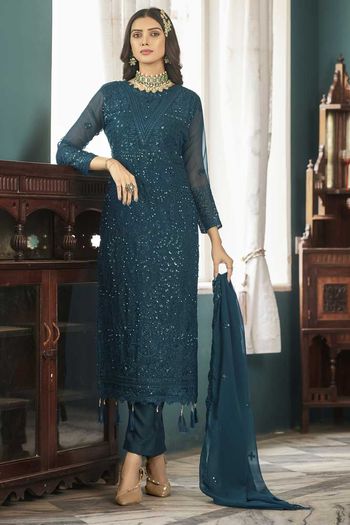 Georgette Embroidery Party Wear Straight Suit   SM05540249