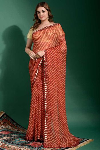 Shimmer Silk Party Wear Saree in Red and Orange Dual Tone | Kolour