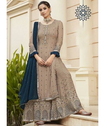Georgette Unstitched Mirror Top And Bottom With Dupatta Sm04451020