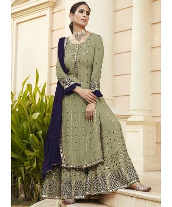 Georgette Unstitched Mirror Top And Bottom With Dupatta Sm04451022