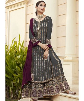 Georgette Unstitched Mirror Top And Bottom With Dupatta Sm04451024