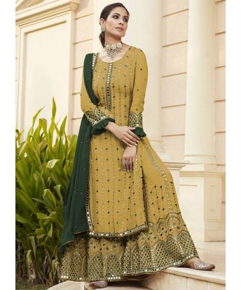 Georgette Unstitched Mirror Top And Bottom With Dupatta Sm04451019