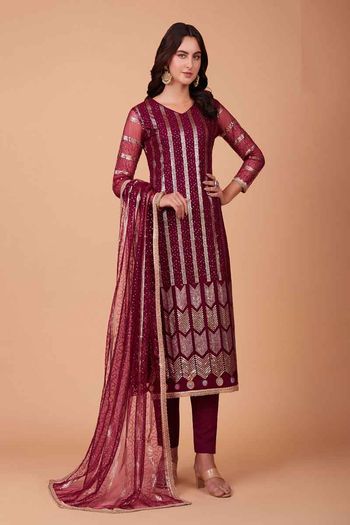 Heavy Thread Sequins Embroidery With Mirror Work Salwar Kameez Sm01352749