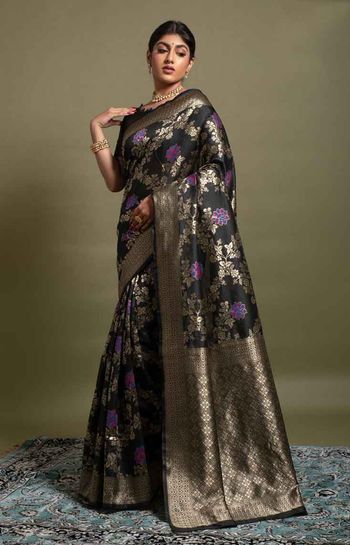 Jacquard Woven Banarasi Silk Blend Saree With Blouse Sr01352315