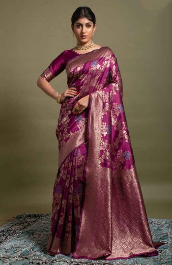 Jacquard Woven Banarasi Silk Blend Saree With Blouse Sr01352314