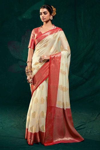 Graceful Tusser silk & Ajrakh combination saree with delicate beige si –  Sujatra