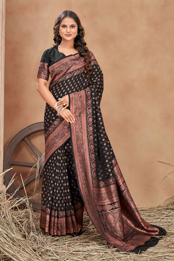 Jacquard Woven Work Banarasi Silk Saree With Blouse Sr01352520