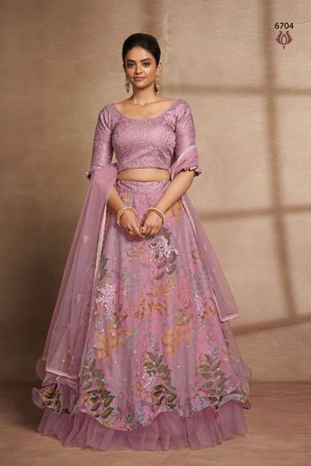 Organza & Net Digital Print And Sequins Embroidery Work Lehenga Choli Ld05730023