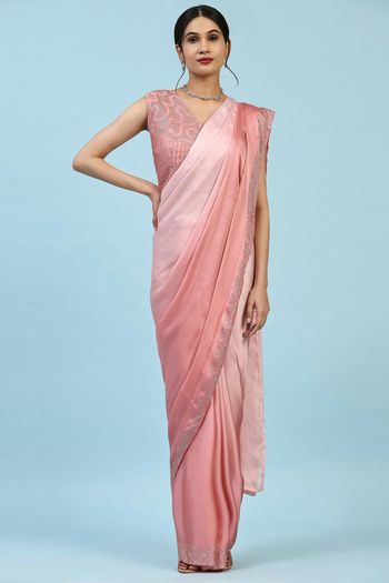 Peach and Off White Satin Georgette Saree | Lashkaraa