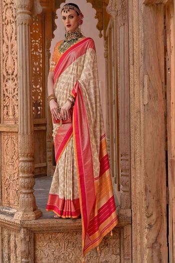 Red cream elegant net bridal saree - New India Fashion