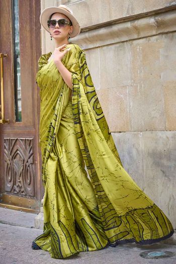 Printed Work Japan Satin Crape Saree With Blouse Sr01352621