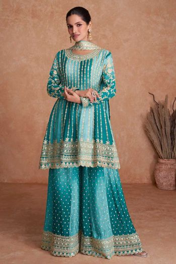 Real Chinnon With Front & Back Embroidery Work Suit